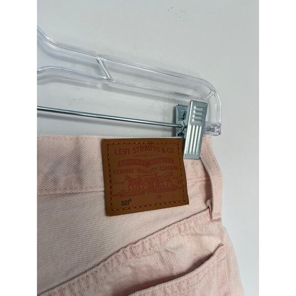 Levis 501 Premium Shorts Women W24 Pink High Rise Cutoff Denim - Picture 8 of 10